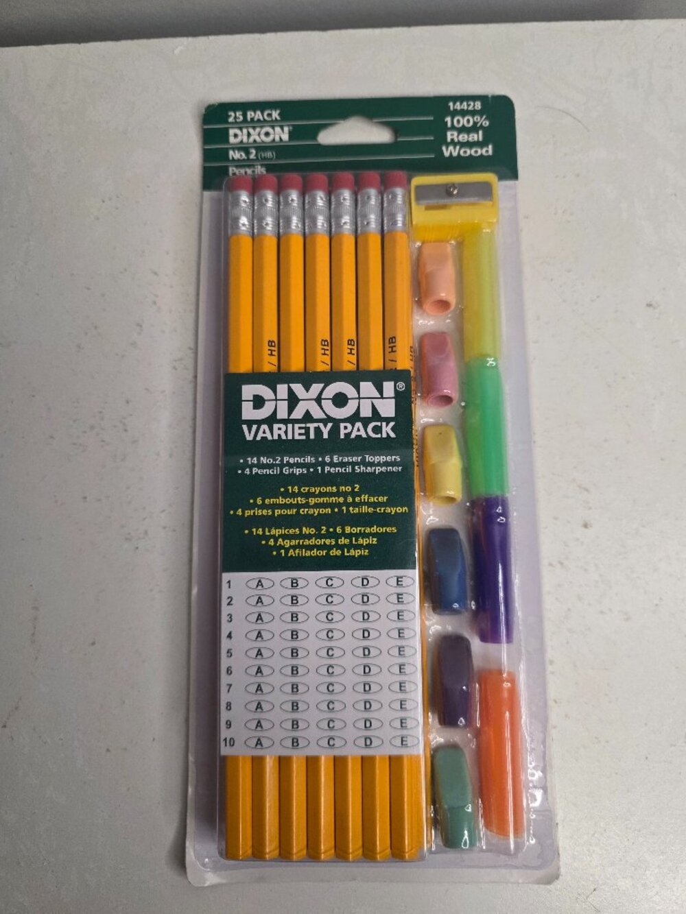 Dixon 25 Pack No 2 Wood Pencils Variety Pack Erasers Grips Sharpener NWT